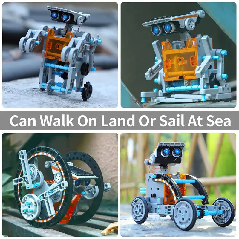 Quatre montages RoboSolar13™ présentés sous différentes formes, avec roues et pièces articulées
