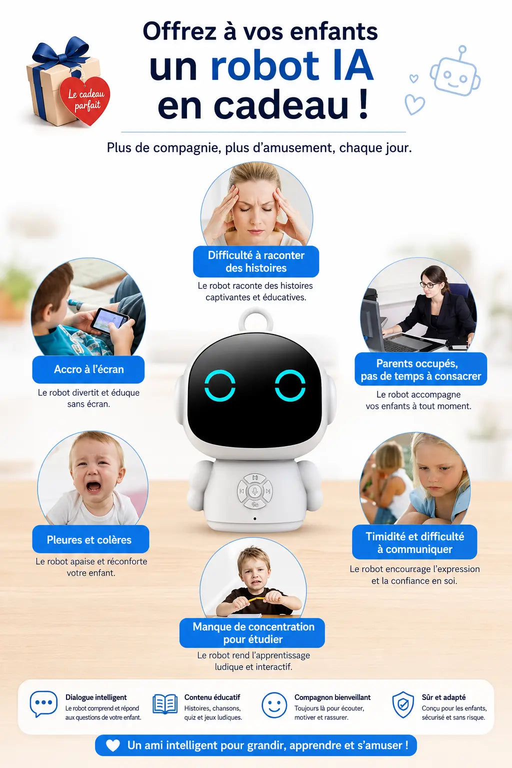 Robot enfant intelligent interactif PetitTuya avec IA et reconnaissance vocale - Petit Curio