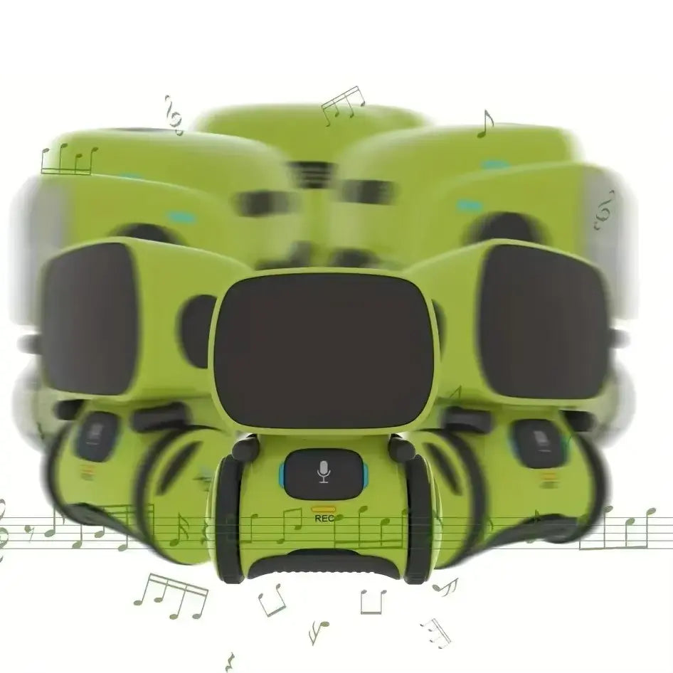 MrBot™, robot enfant qui danse avec des notes de musique autour de lui