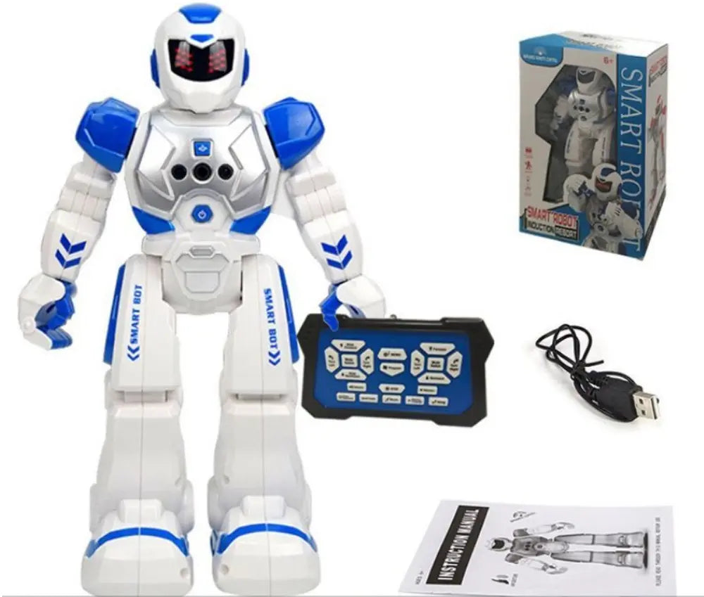 Robot télécommandé enfant : le pilotage par gestes
Un robot télécommandé enfant qui réagit à la main le contenu de la boite, câble USB , guide utilisation root tet télécommande, boite cadeau