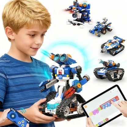 kit contient 480 pièces et une notice illustrée pour six modèles : robot humanoïde, tank, Mars Rover, Robo Car, Launcher et Drill Car