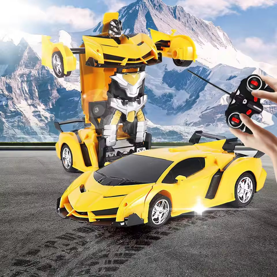 Voiture qui se transforme en robot, jaune