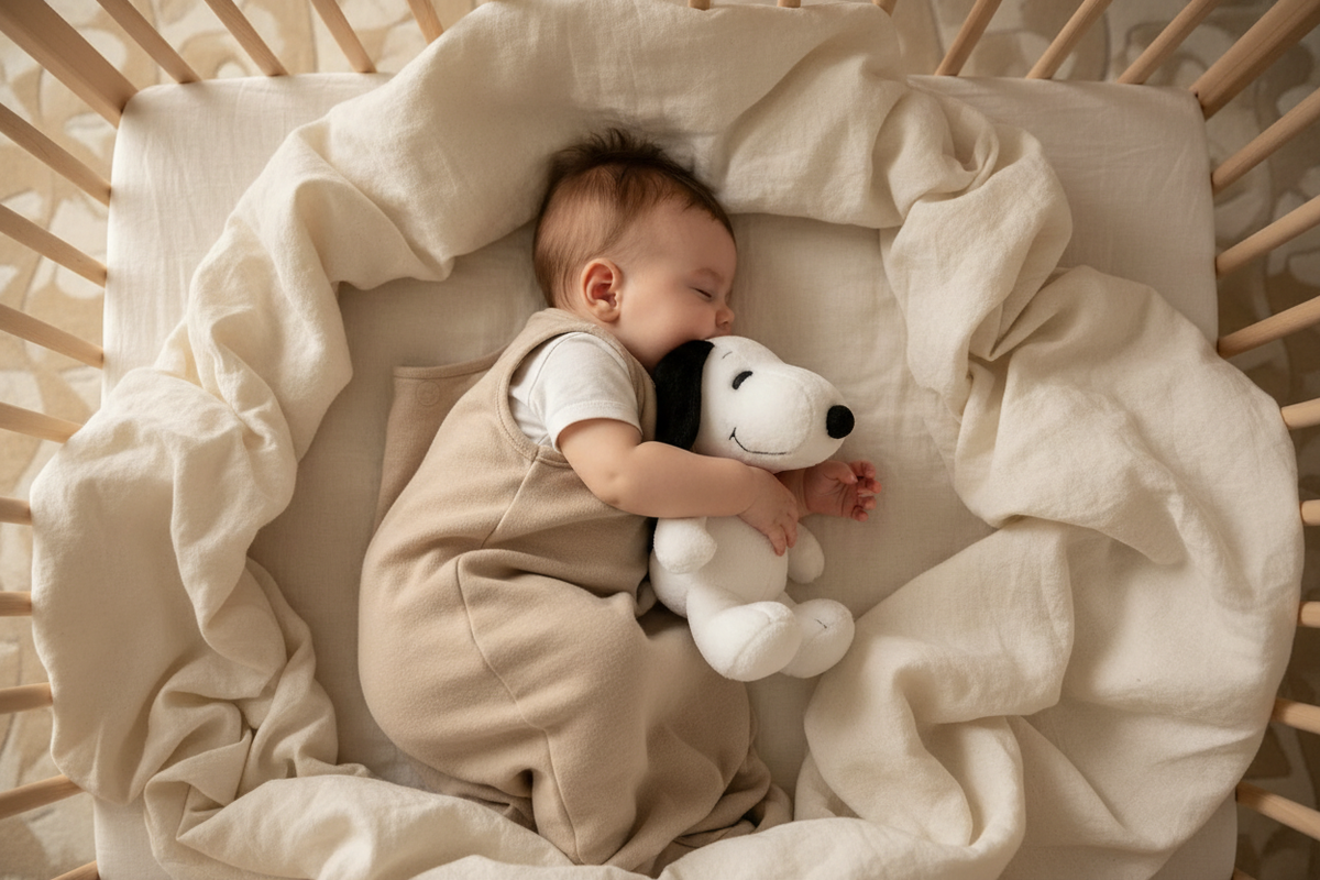 Bébé 8 mois endormi avec son SnoopyDream™