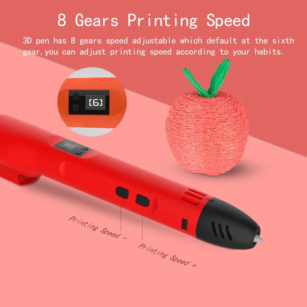 Stylo 3D enfant Créa-Max compatible ABS et PLA, plage de température 60 à 245 degrés Celsius, moulin en filament coloré