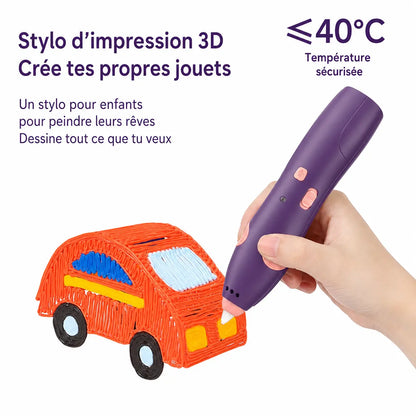 Stylo 3D enfant Créa-Mini™ — basse température ≤ 40°C, sans fil, 1 bouton, dès 3 ans