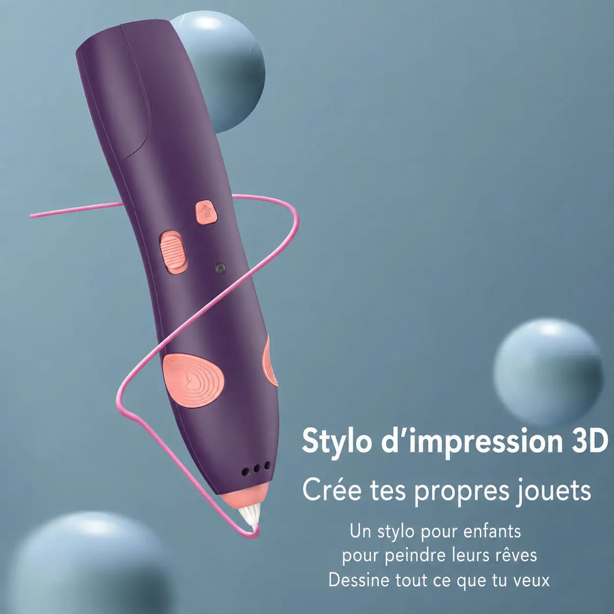 Stylo 3D enfant Créa-Mini™ — basse température ≤ 40°C, sans fil, 1 bouton, dès 3 ans