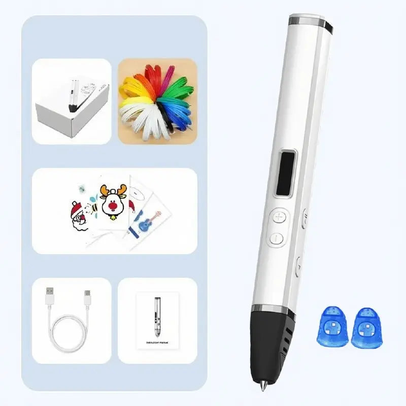 Kit stylo 3D enfant Créatif-Pro blanc avec filament multicolore et câble USB