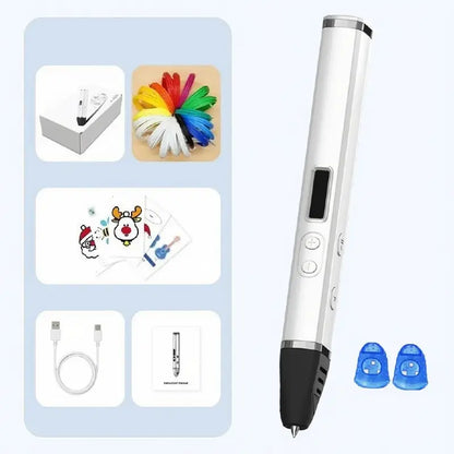 Kit stylo 3D enfant Créatif-Pro blanc avec filament multicolore et câble USB