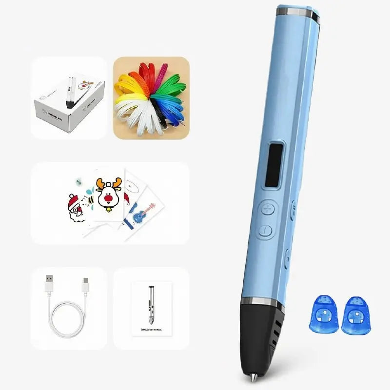 Kit stylo 3D enfant Créatif-Pro bleu avec filament multicolore et accessoires