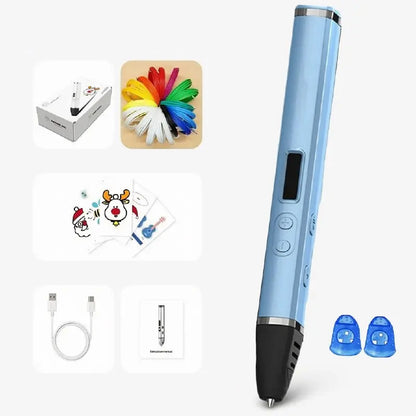 Kit stylo 3D enfant Créatif-Pro bleu avec filament multicolore et accessoires