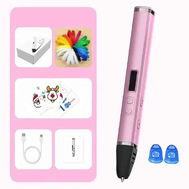 Kit stylo 3D enfant Créatif-Pro rose avec filament 10 couleurs et doigtiers