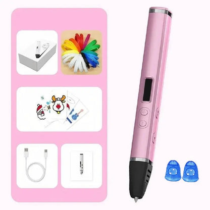 Kit stylo 3D enfant Créatif-Pro rose avec filament 10 couleurs et doigtiers