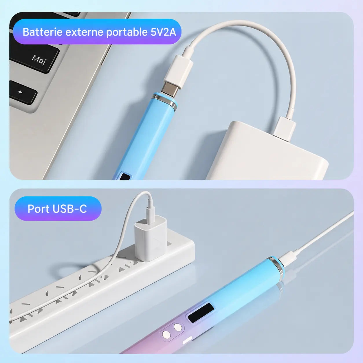 Stylo 3D Curio-Art alimentation USB-C compatible batterie externe portable