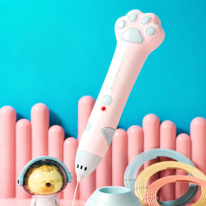 Stylo 3D enfant design chat — patte de chat PCL 40 degres, batterie 45min, des 6 ans