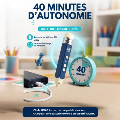 Stylo 3D enfant PCL apprentissage STEM — progresser du tracé guidé à la création libre dès 5 ans