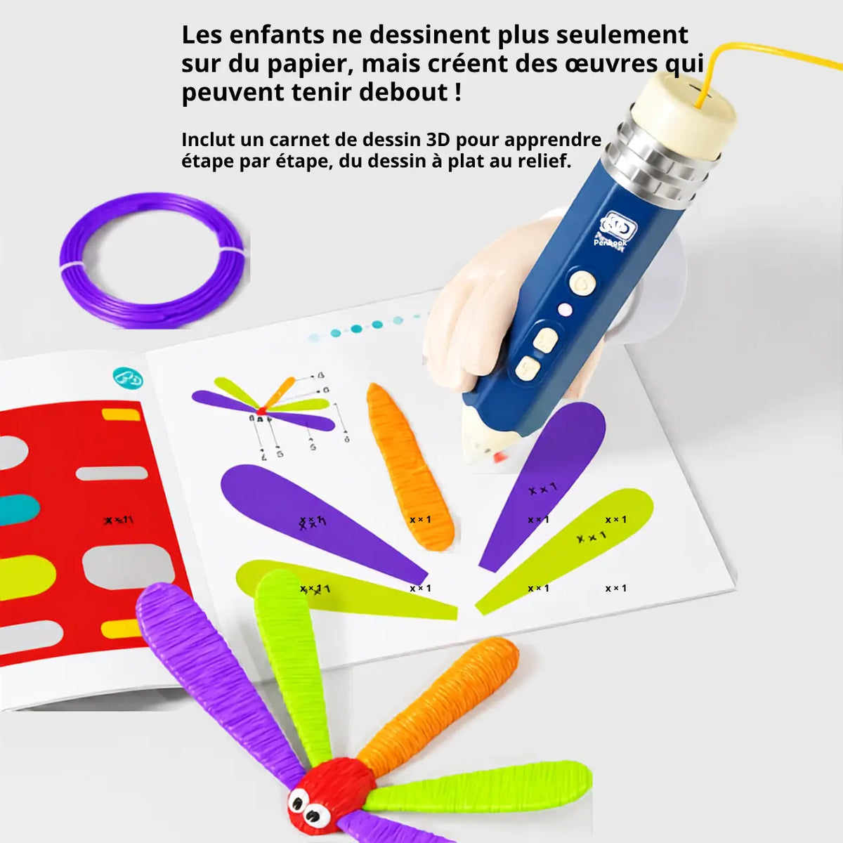Stylo 3D enfant PCL apprentissage STEM — progresser du tracé guidé à la création libre dès 5 ans
