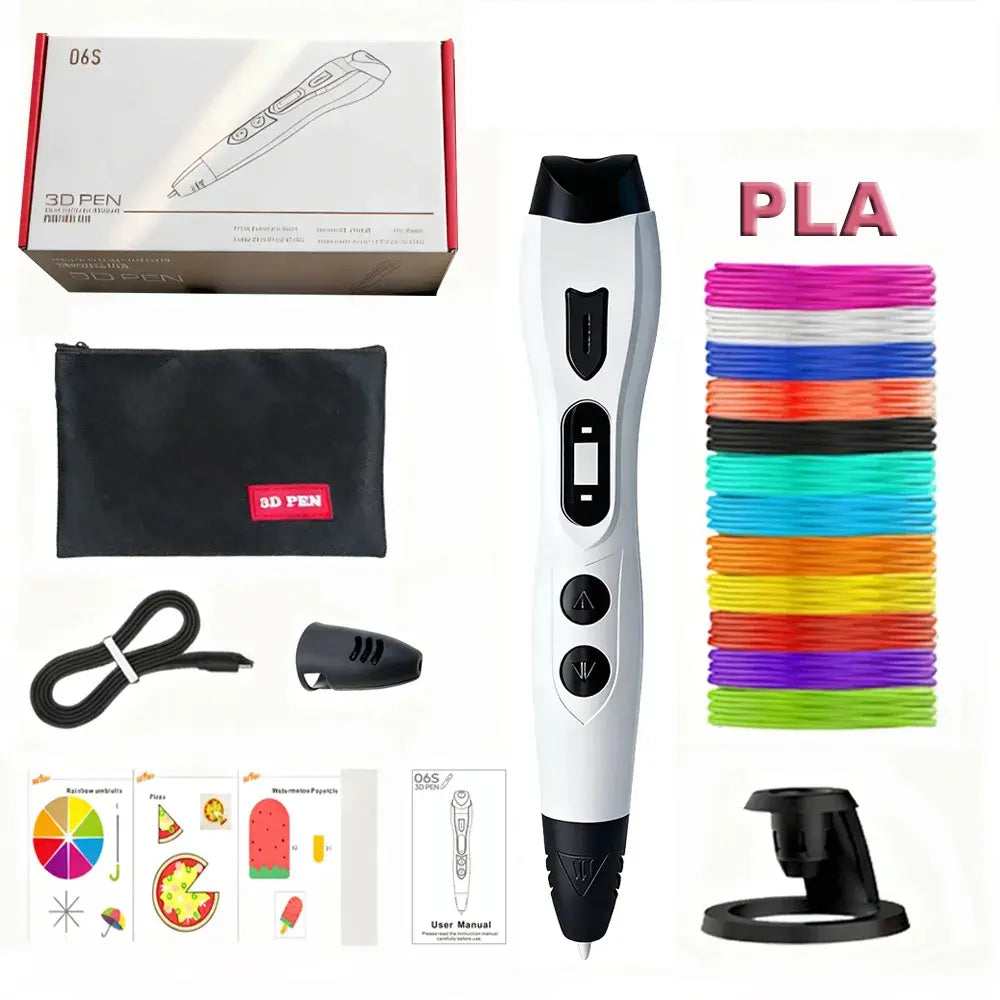 Stylo 3D enfant LCD PLA ABS — 90m de filament, buse anti-bourrage, sac de transport
