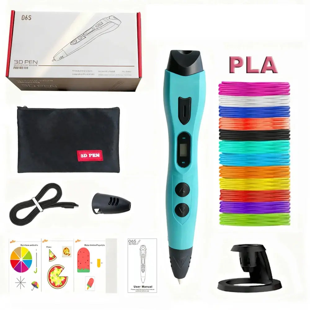 Stylo 3D enfant LCD PLA ABS — 90m de filament, buse anti-bourrage, sac de transport
