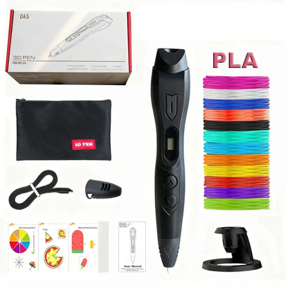 Stylo 3D enfant LCD PLA ABS — 90m de filament, buse anti-bourrage, sac de transport