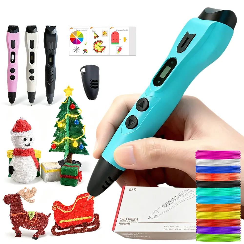 Stylo 3D enfant LCD PLA ABS — 90m de filament, buse anti-bourrage, sac de transport