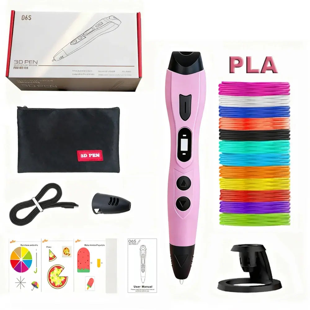 Stylo 3D enfant LCD PLA ABS — 90m de filament, buse anti-bourrage, sac de transport
