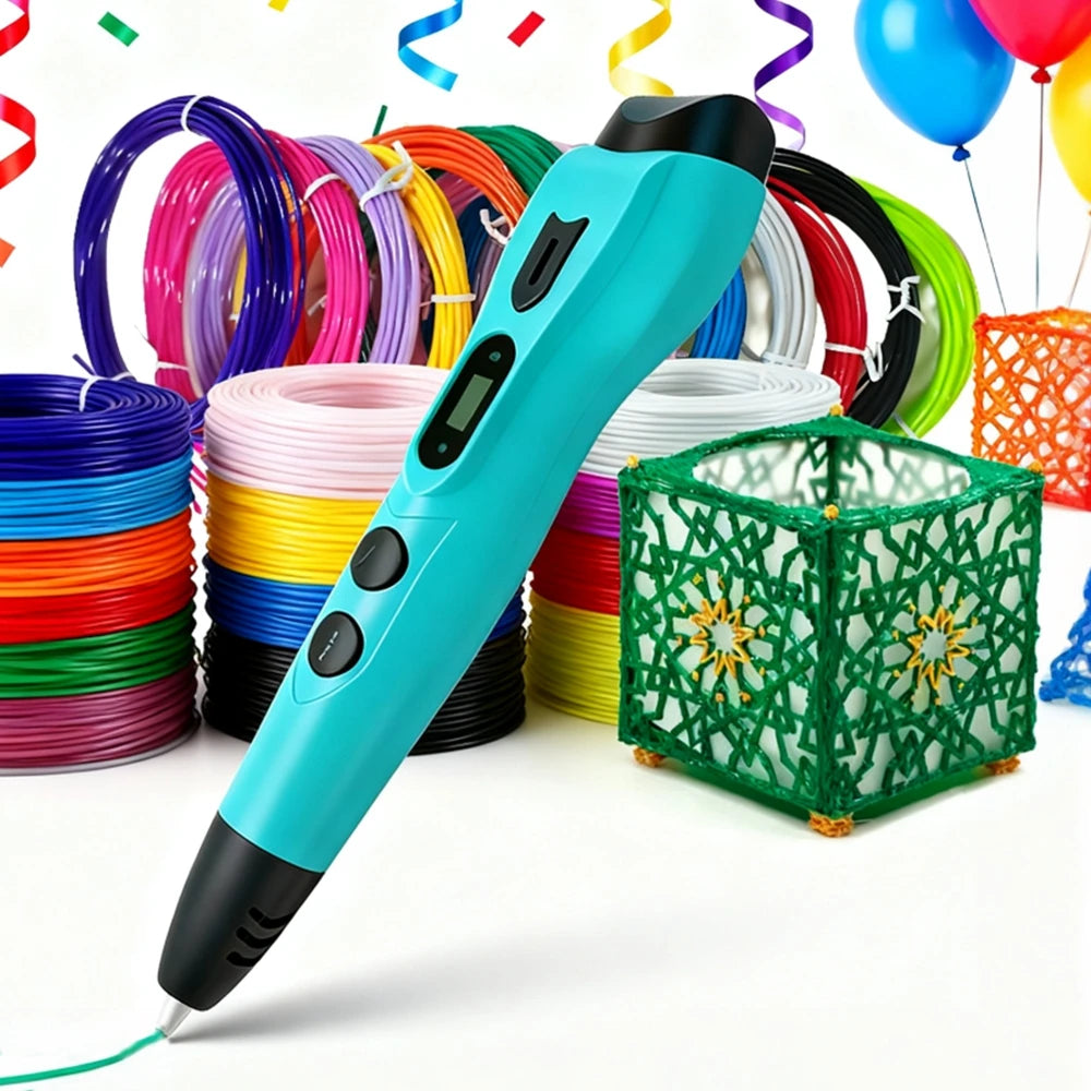 Stylo 3D enfant LCD PLA ABS — 90m de filament, buse anti-bourrage, sac de transport