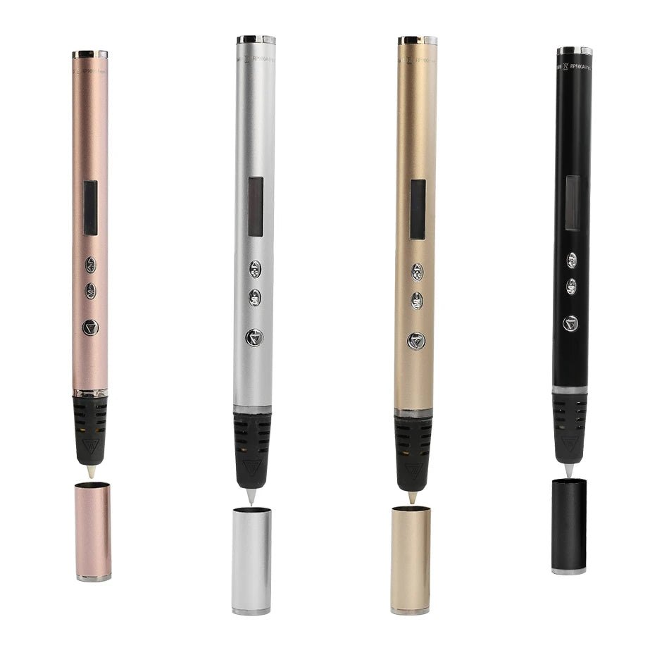 Stylo 3D enfant en 4 coloris : rose gold, argent, or et noir, avec écran LCD et 3 boutons de contrôle