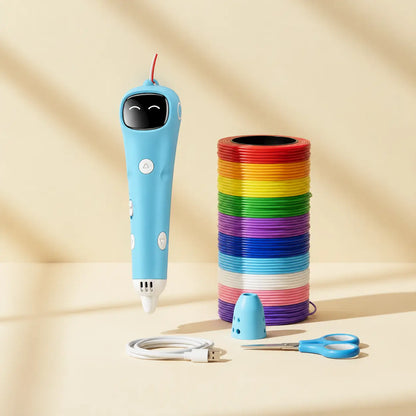 Kit stylo 3D bleu enfant filament PCL 100 m 20 couleurs