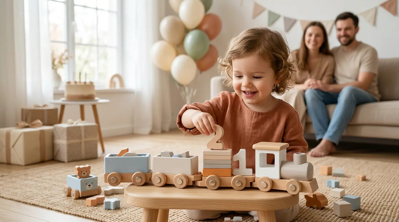 Train en bois d'anniversaire avec blocs numérotés Anniv'Loco - Petit Curio