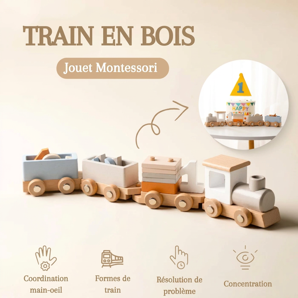 Train en bois d'anniversaire avec blocs numérotés Anniv'Loco - Petit Curio