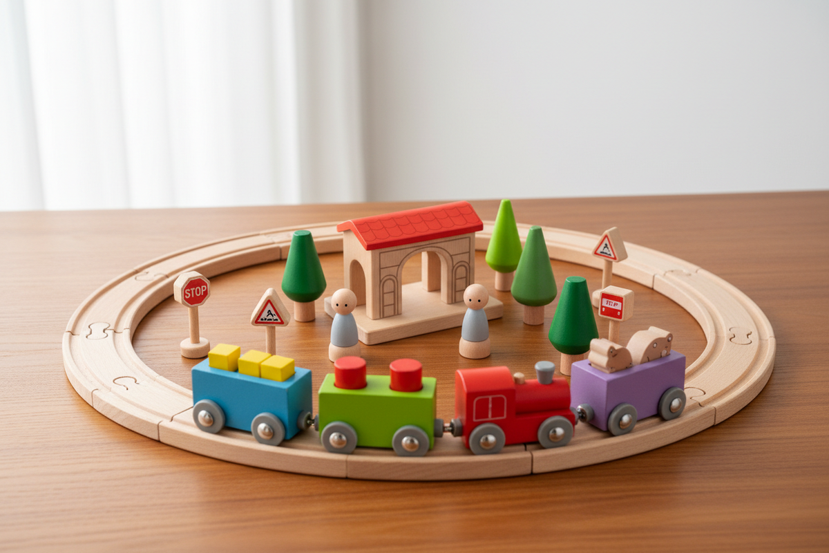 Train en bois avec accessoires
