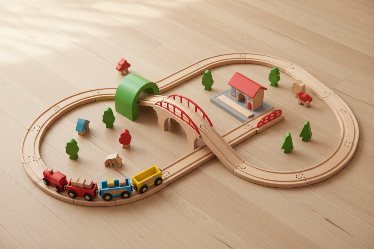 Train en bois — circuit vue d'ensemble