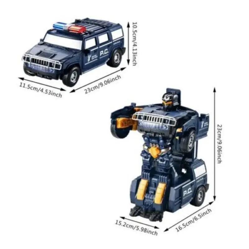 Schéma des dimensions de Robot-Police™ en forme voiture de police et en forme robot