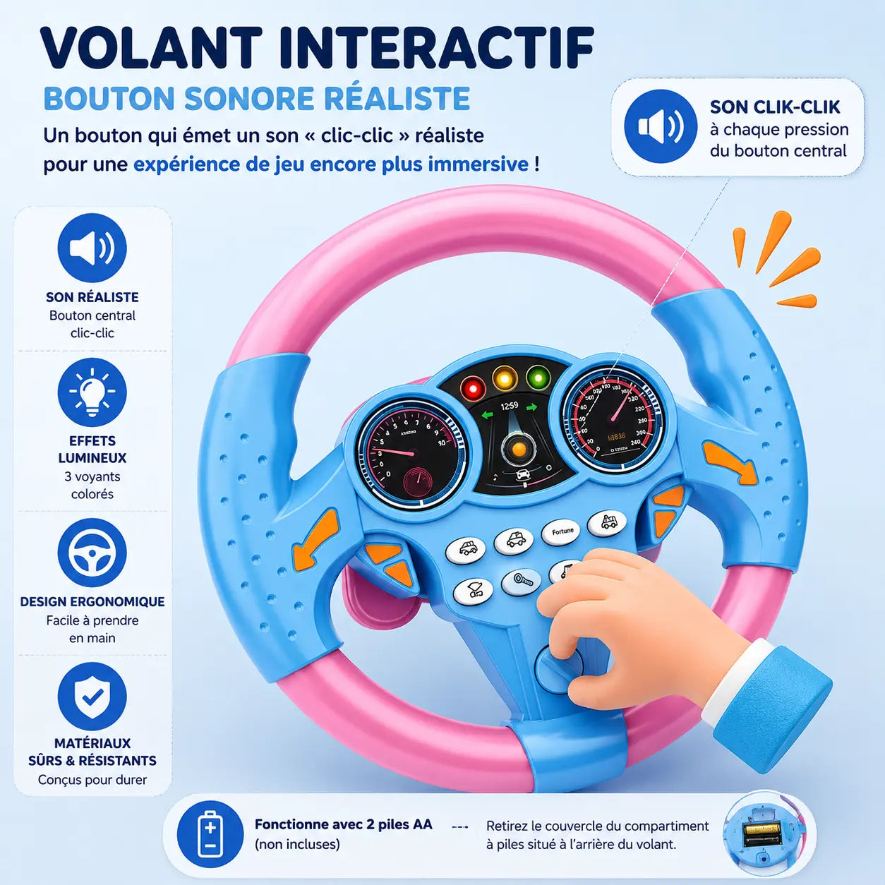 Volant d'imitation pour enfant avec lumières et son Volant Magique - Petit Curio