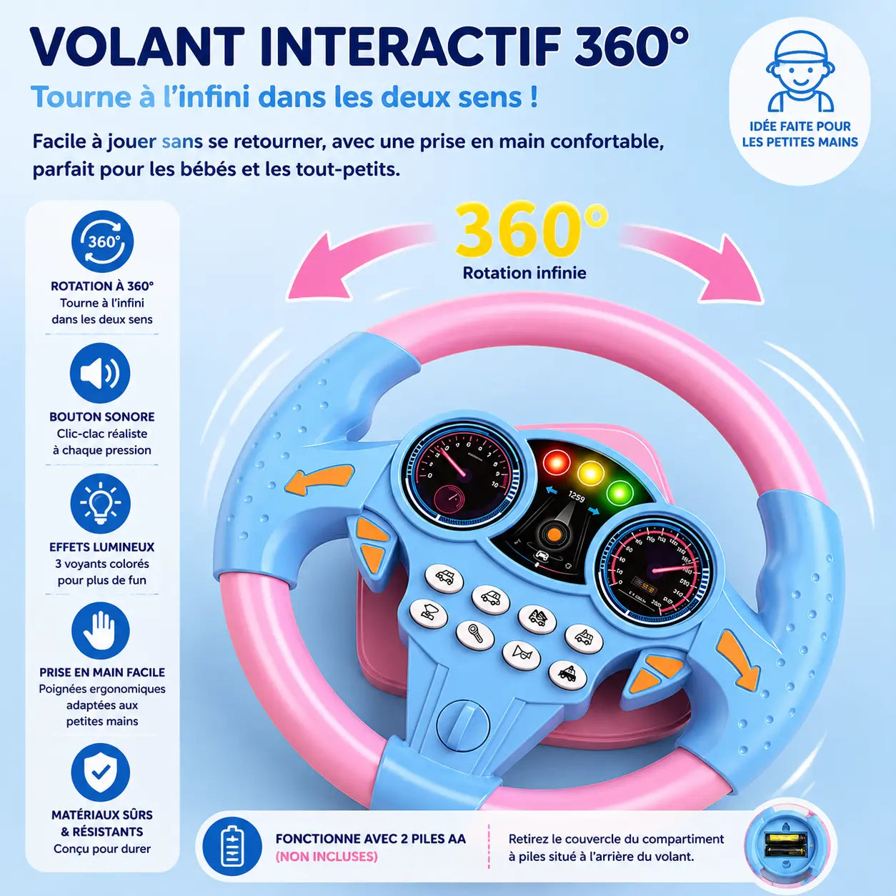 Volant d'imitation pour enfant avec lumières et son Volant Magique - Petit Curio